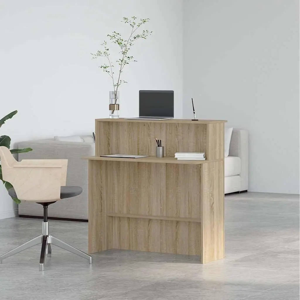 Reception Desk Brown Engineered Wood High Counter Integrated Storage