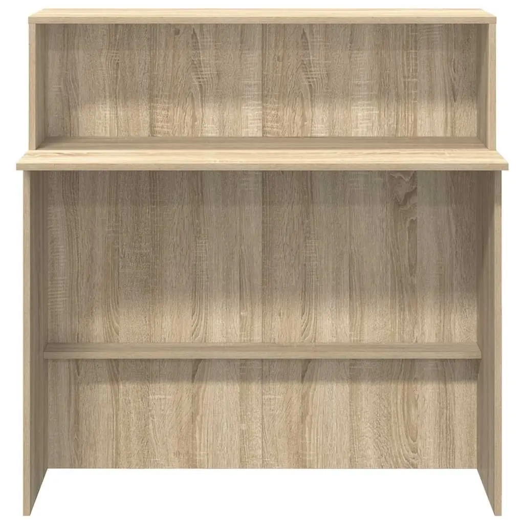 Reception Desk Brown Engineered Wood High Counter Integrated Storage