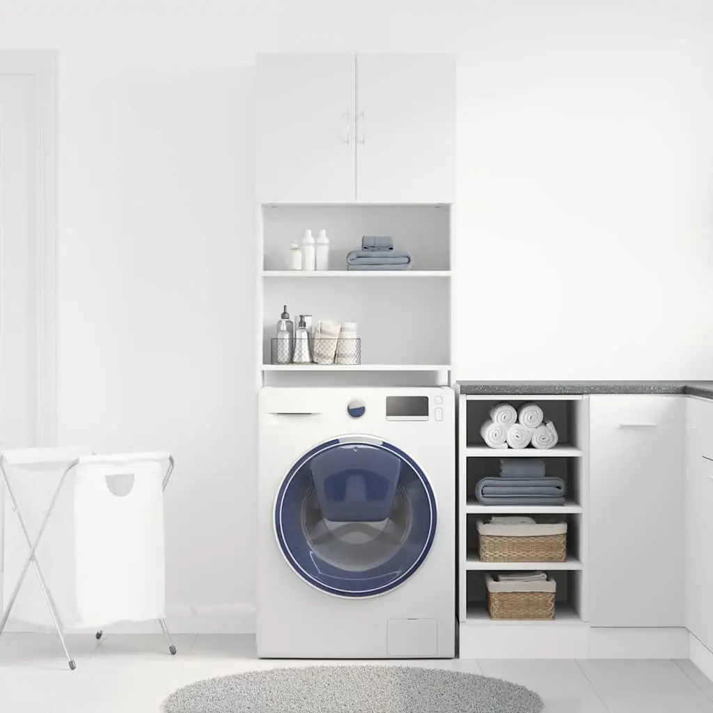 Washing Machine Cabinet White 64x24x190 cm Space-Saving Storage Organizer for Bathroom Laundry
