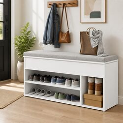 Shoe Bench White Storage Organiser Seating Entryway Hallway Footwear Rack