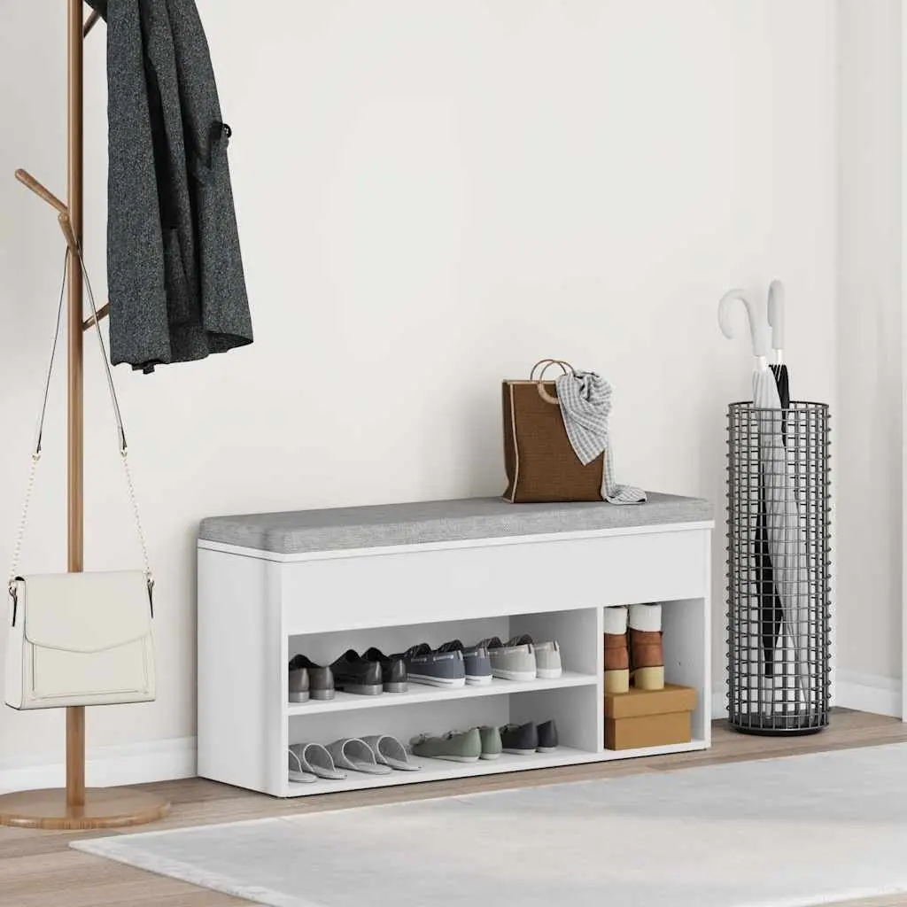 Shoe Bench White Engineered Wood Storage Organiser Seating Entryway Hallway