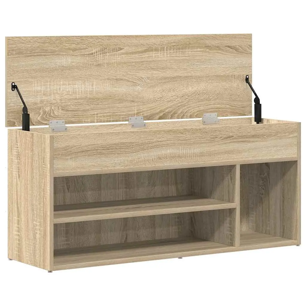 Shoe Storage Bench Brown Engineered Wood Organiser Cabinet 102cm with Seating Space