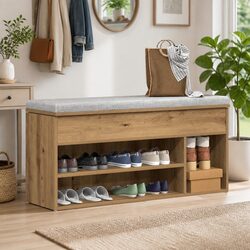 Shoe Bench with Storage Space in Brown 102x30.5x45cm