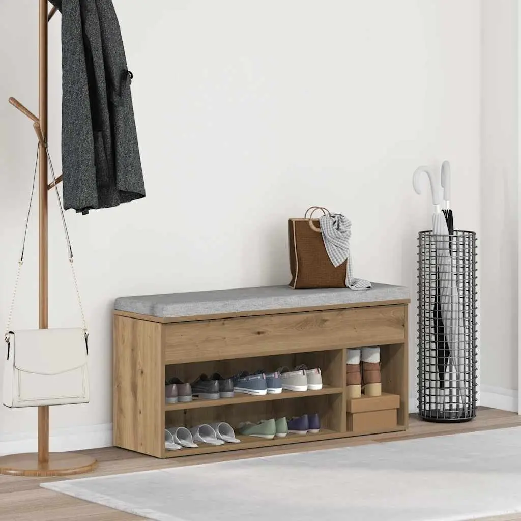 Shoe Bench 102x30.5x45cm Brown Engineered Wood Organiser Storage Seating Furniture
