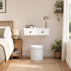 Wall Shelf with Drawers White Floating Storage Cabinet Engineered Wood