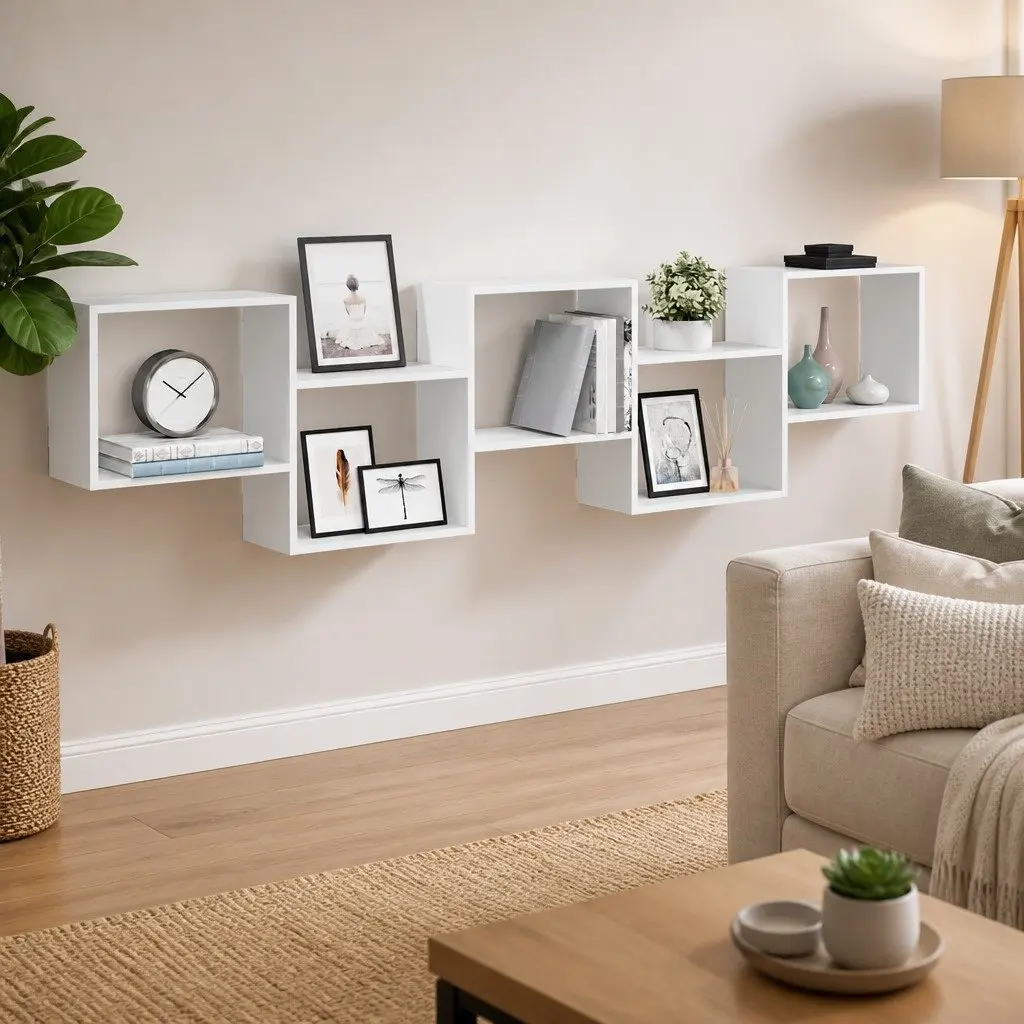 Wall Cube Shelf White 5 Compartments Floating Storage Organizer Home Decor