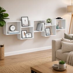 White Floating Shelf with 5 Compartments