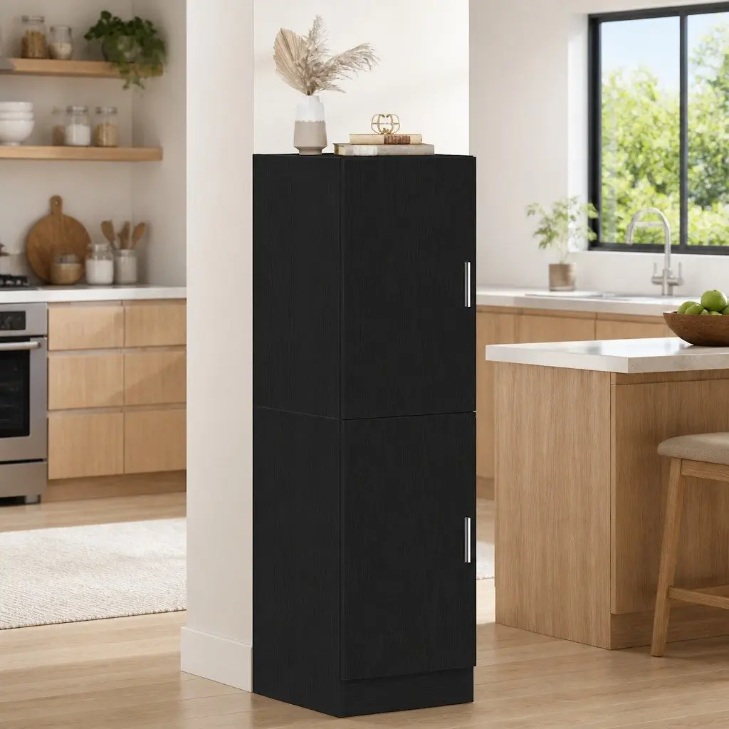 Black Kitchen Storage Cabinet with Doors and Shelves Engineered Wood 38x41.5x131.5cm