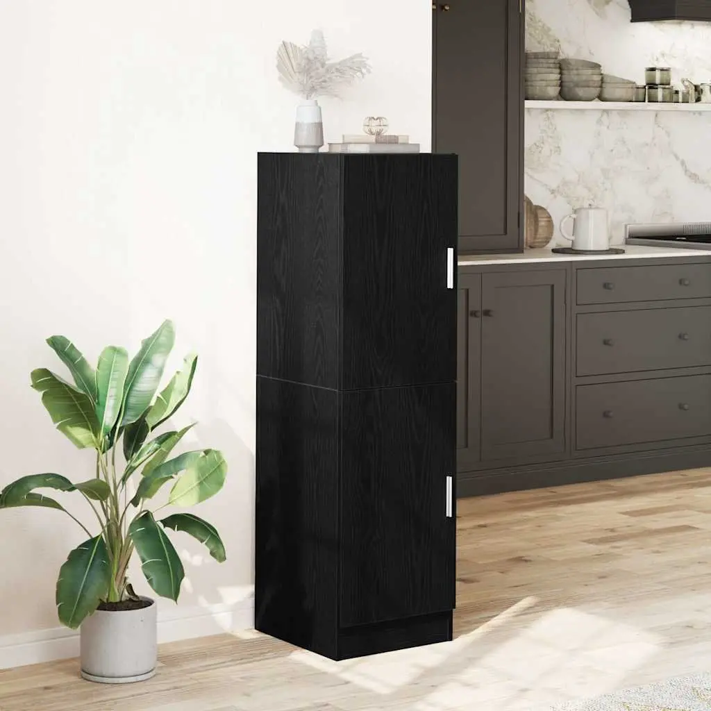 Black Kitchen Storage Cabinet with Doors and Shelves Engineered Wood 38x41.5x131.5cm