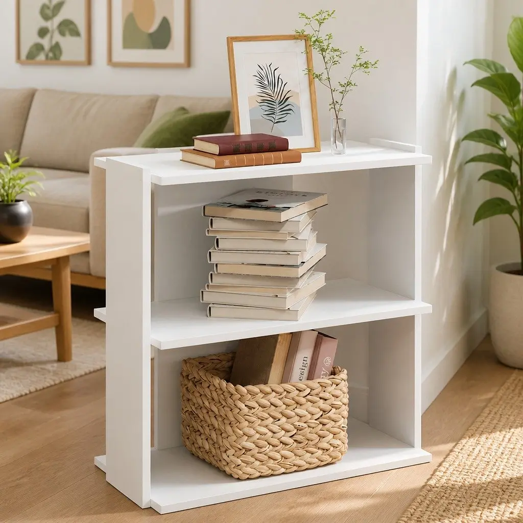 3TierStorageUnitDisplayOrganiserWhite60x30x60cmEngineeredWoodShelvingBookcase