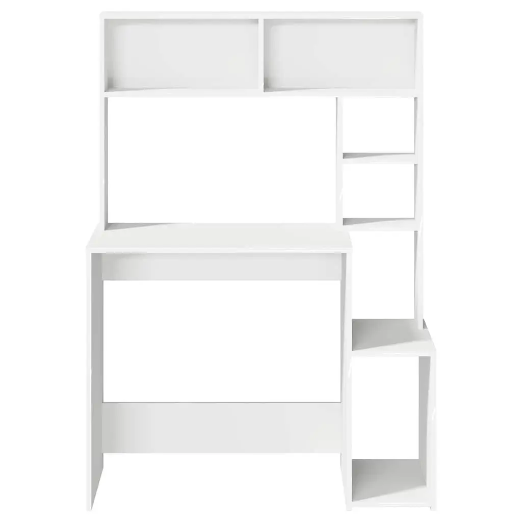 Desk White Engineered Wood with Shelves Storage for Study Office Workstation