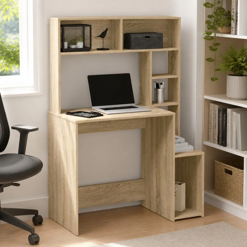 Desk Brown 100x45x140 cm Open Shelves Storage Engineered Wood