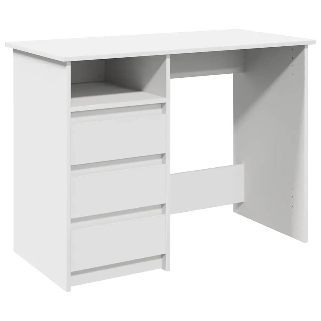 Engineered Wood White Desk 102x50x75cm Spacious Storage Office Study Table