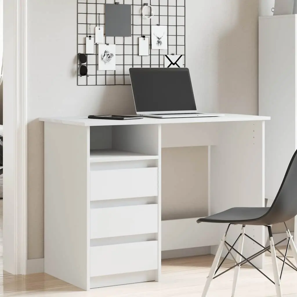 Engineered Wood White Desk 102x50x75cm Spacious Storage Office Study Table