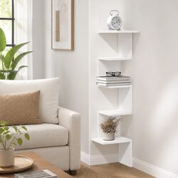 Compact White Wall Corner Shelf, 32x32x127.5 cm