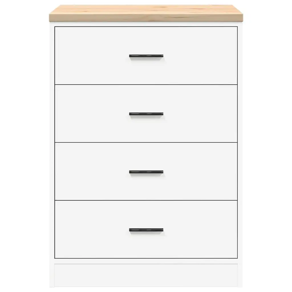 Pine Wood Garage Storage Cabinet White 60x51x85cm Tool Cabinet with 4 Drawers