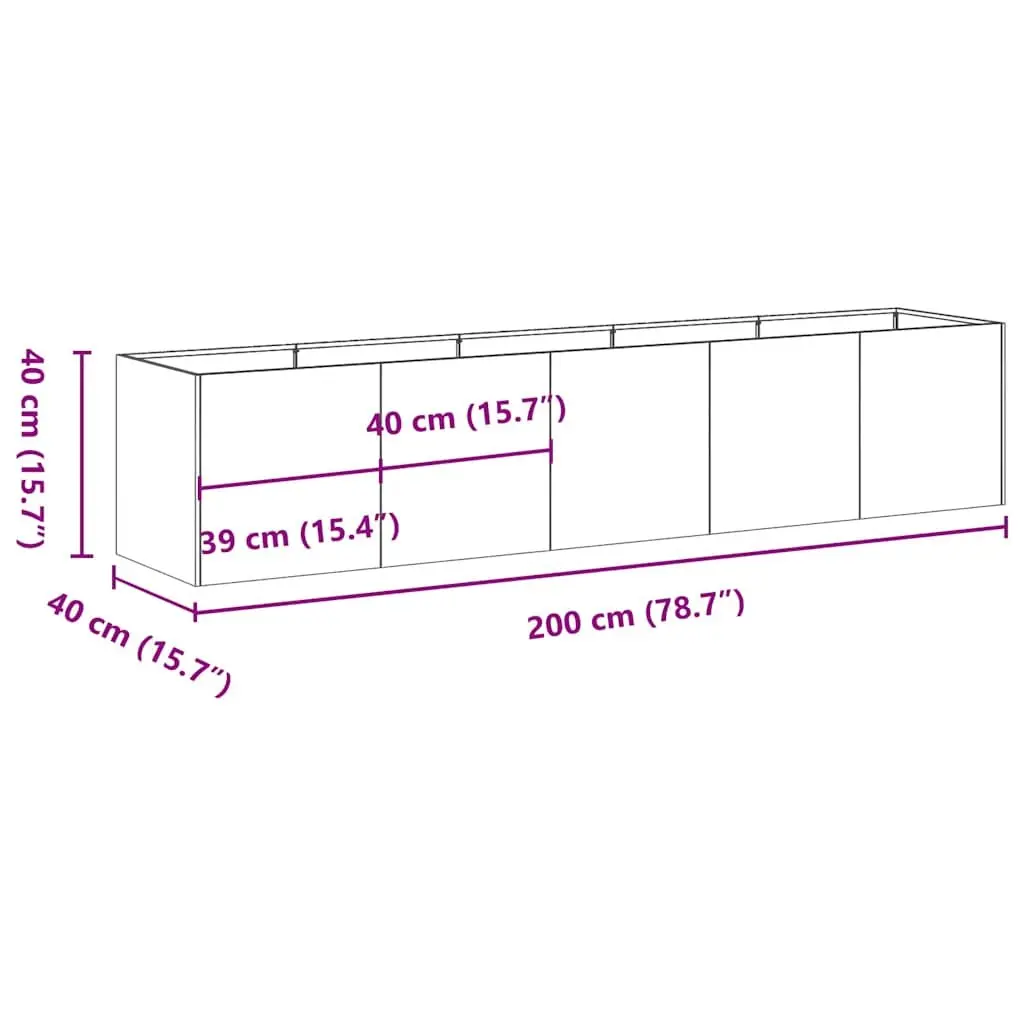 Planter Black 200x40x40 cm Cold-Rolled Steel Raised Garden Bed Outdoor