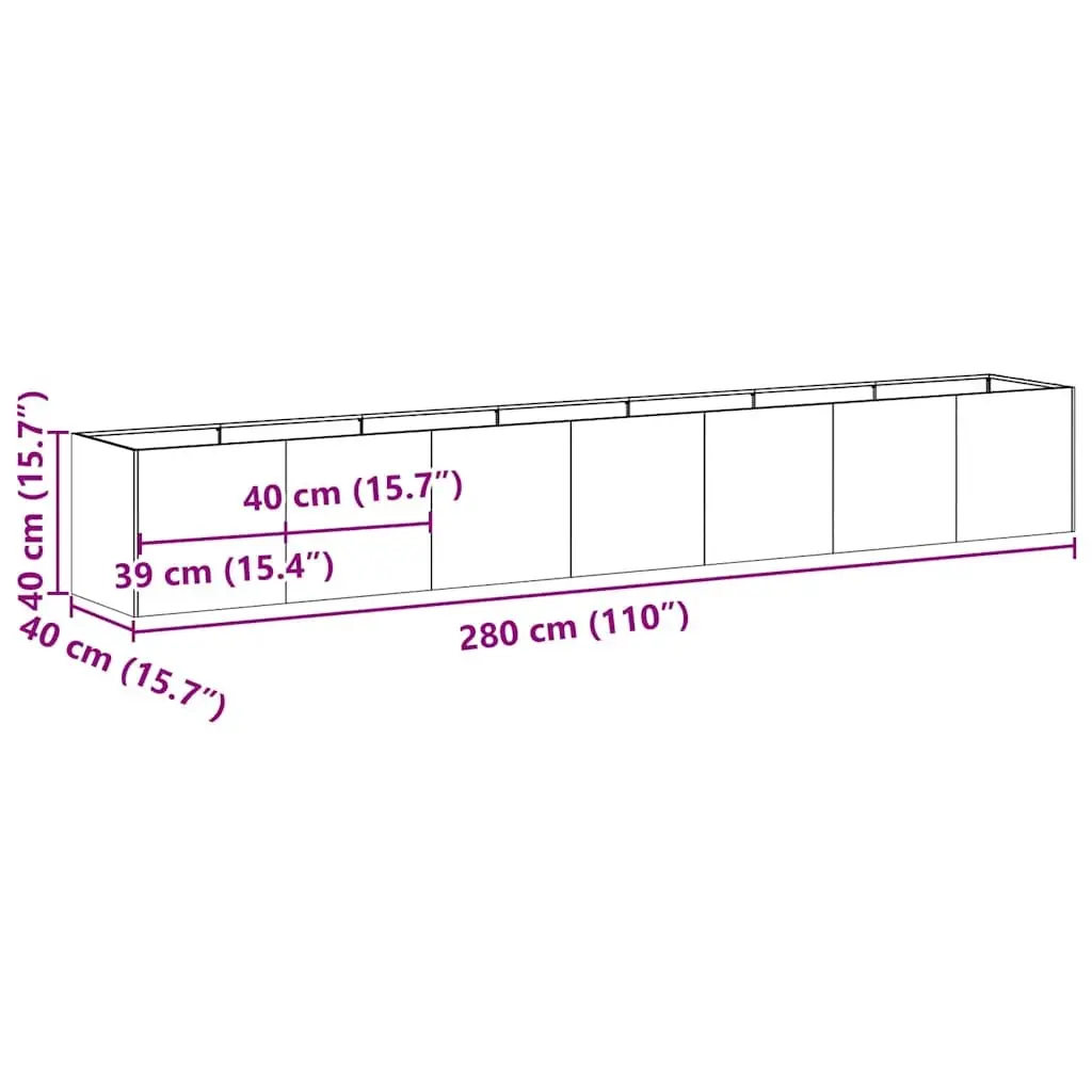 Raised Garden Planter Box Anthracite 280x40x40 cm Cold-rolled Steel Outdoor Flower Bed