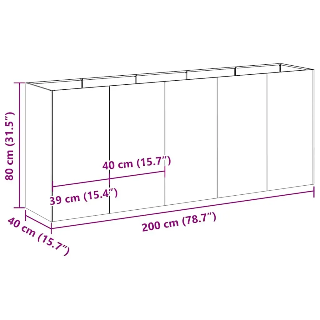 Raised Garden Planter Box Cold-rolled Steel Black Outdoor Flower Bed 200x40x80cm