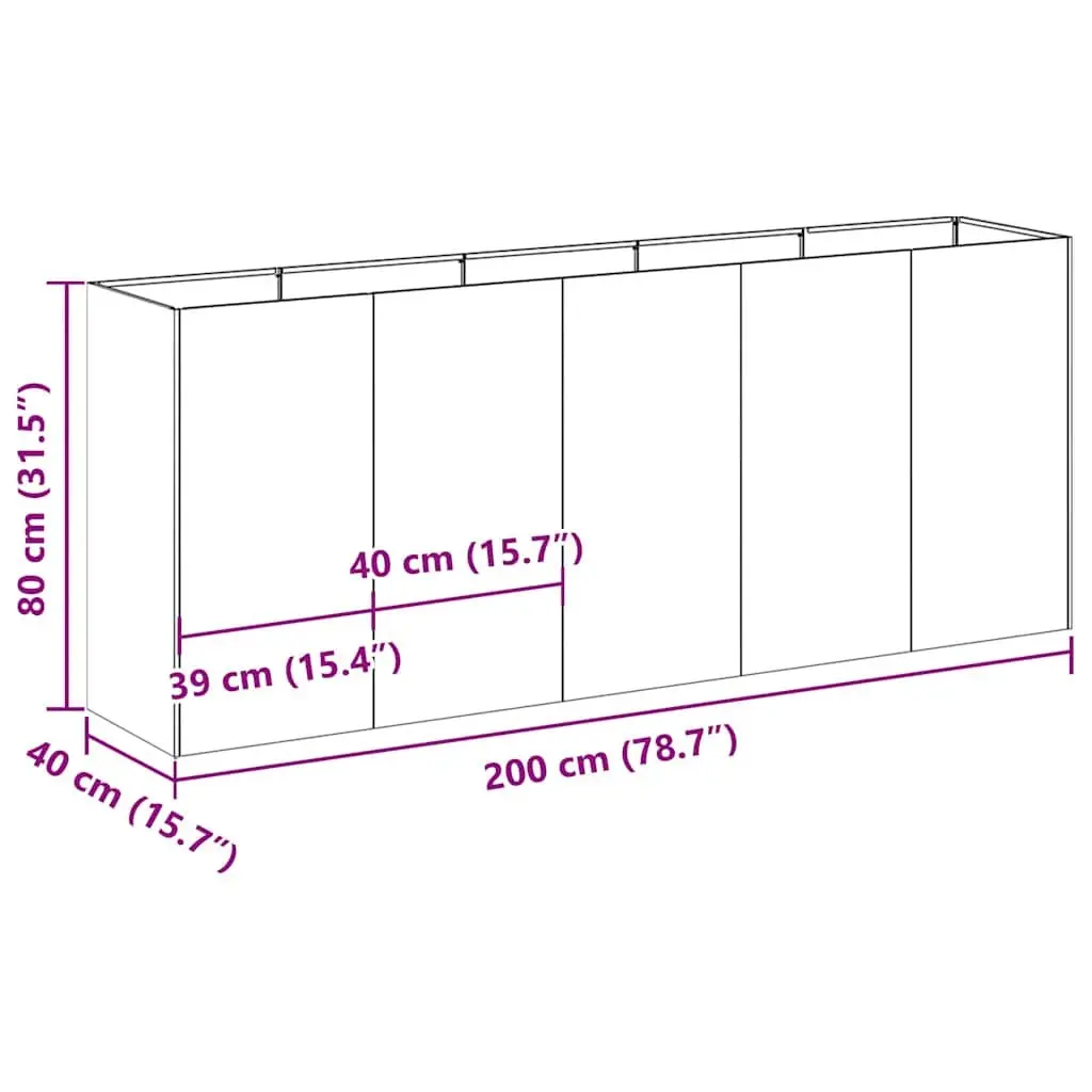 Raised Garden Planter Box Silver 200x40x80 cm Galvanised Steel Durable Outdoor Flower Bed