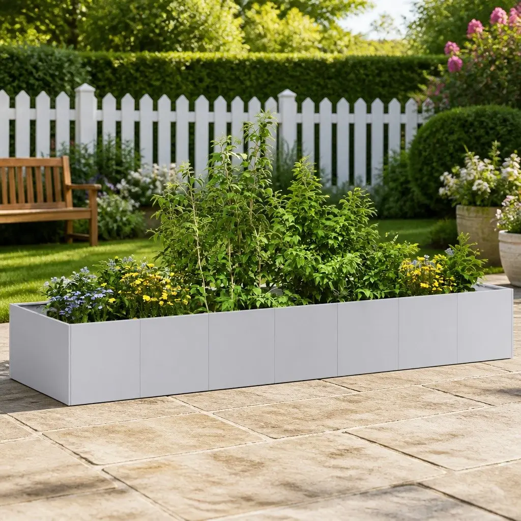 Galvanised Steel Planter Silver 280x80x40cm Large Outdoor Flower Box