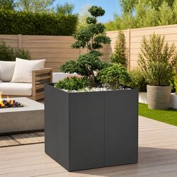 Compact Black Steel Planter Box 80x80x80cm