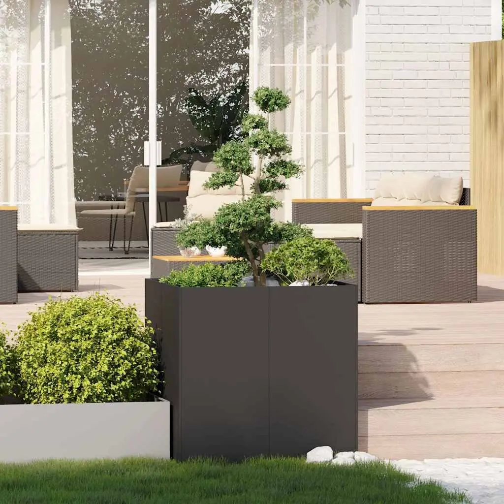 Black Raised Steel Planter Box 80x80x80cm Outdoor Garden Bed for Flowers Vegetables