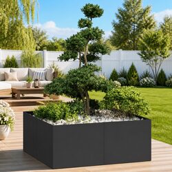Concise Black Steel Raised Planter for Outdoor Use