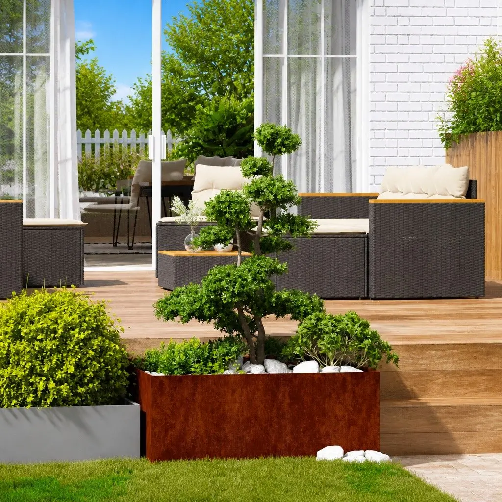 Weathering Steel Raised Garden Planter Box 100x100x40cm Outdoor Flower Bed
