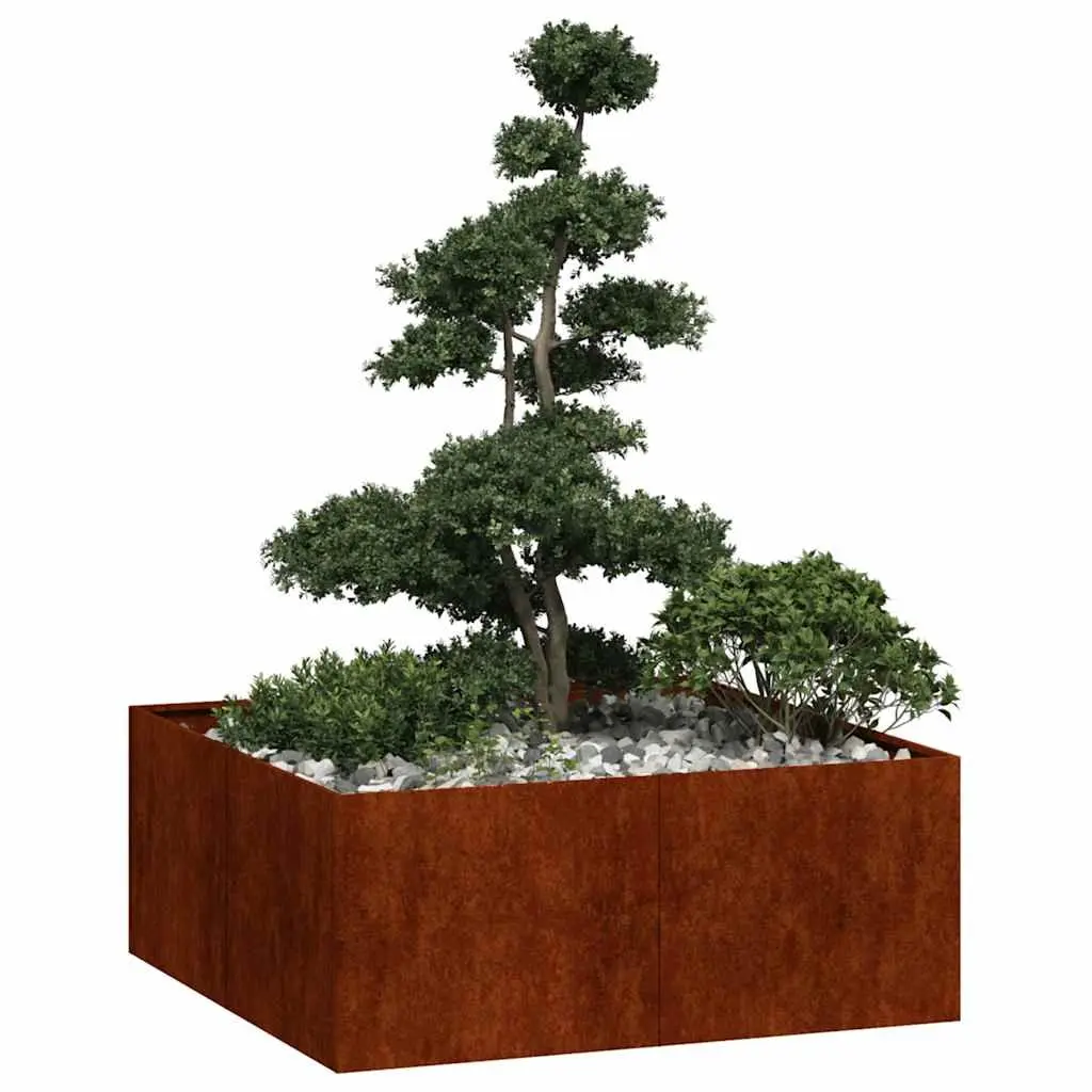 Weathering Steel Raised Garden Planter Box 100x100x40cm Outdoor Flower Bed