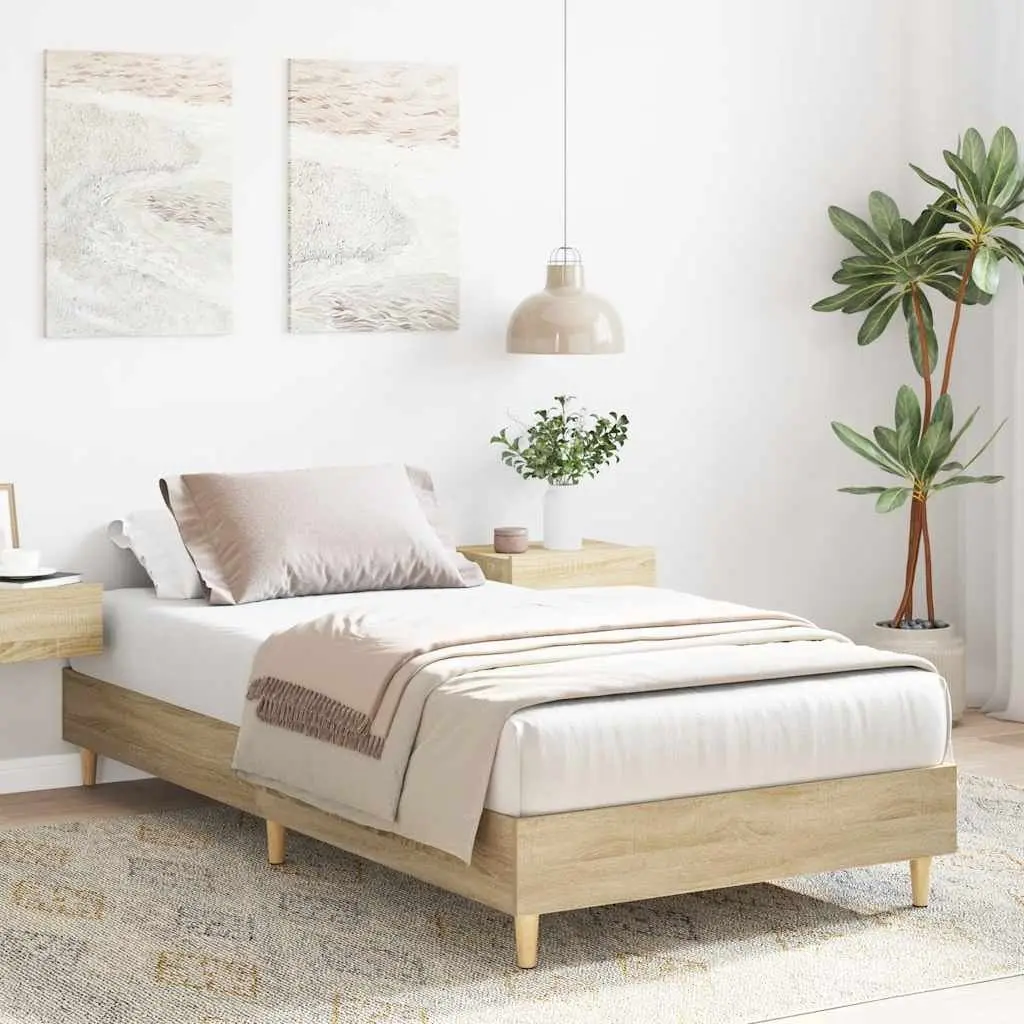 Bed Frame Sonoma Oak 90x190 cm Engineered Wood Slatted Base No Mattress