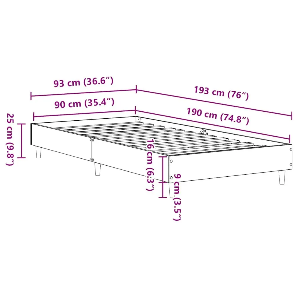 Bed Frame Sonoma Oak 90x190 cm Engineered Wood Slatted Base No Mattress