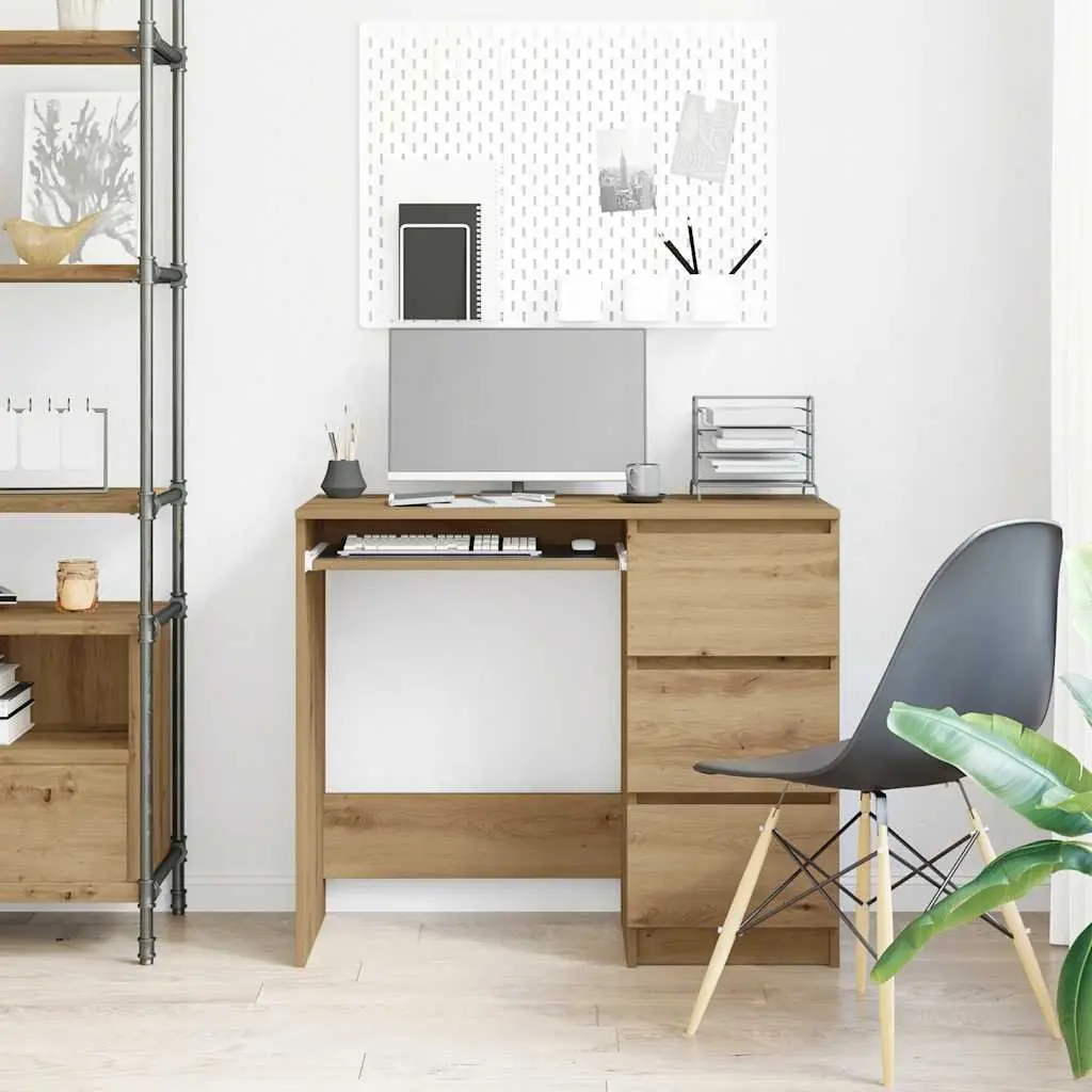 Office Desk Brown 90x45x76cm with 3 Drawers Engineered Wood