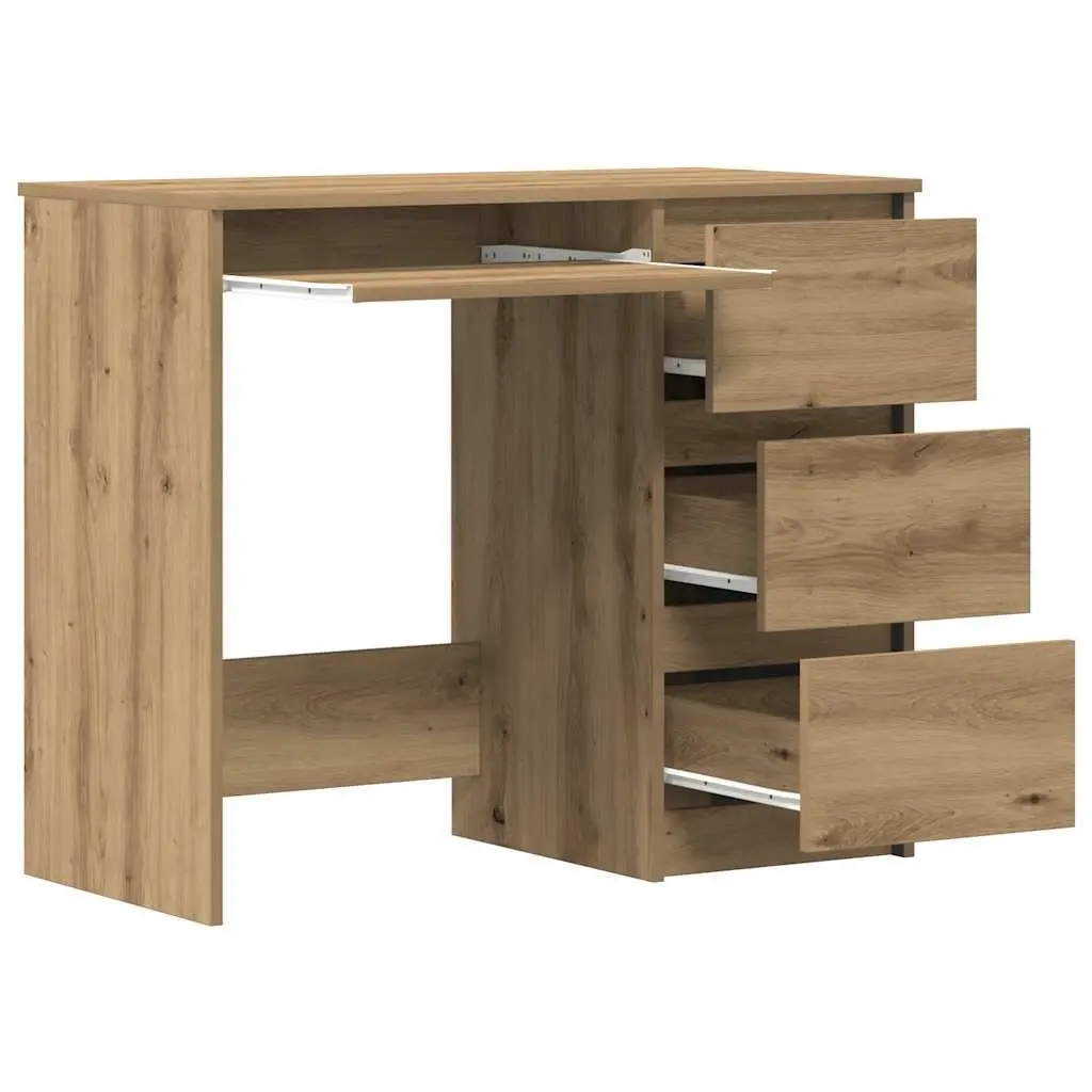 Office Desk Brown 90x45x76cm with 3 Drawers Engineered Wood