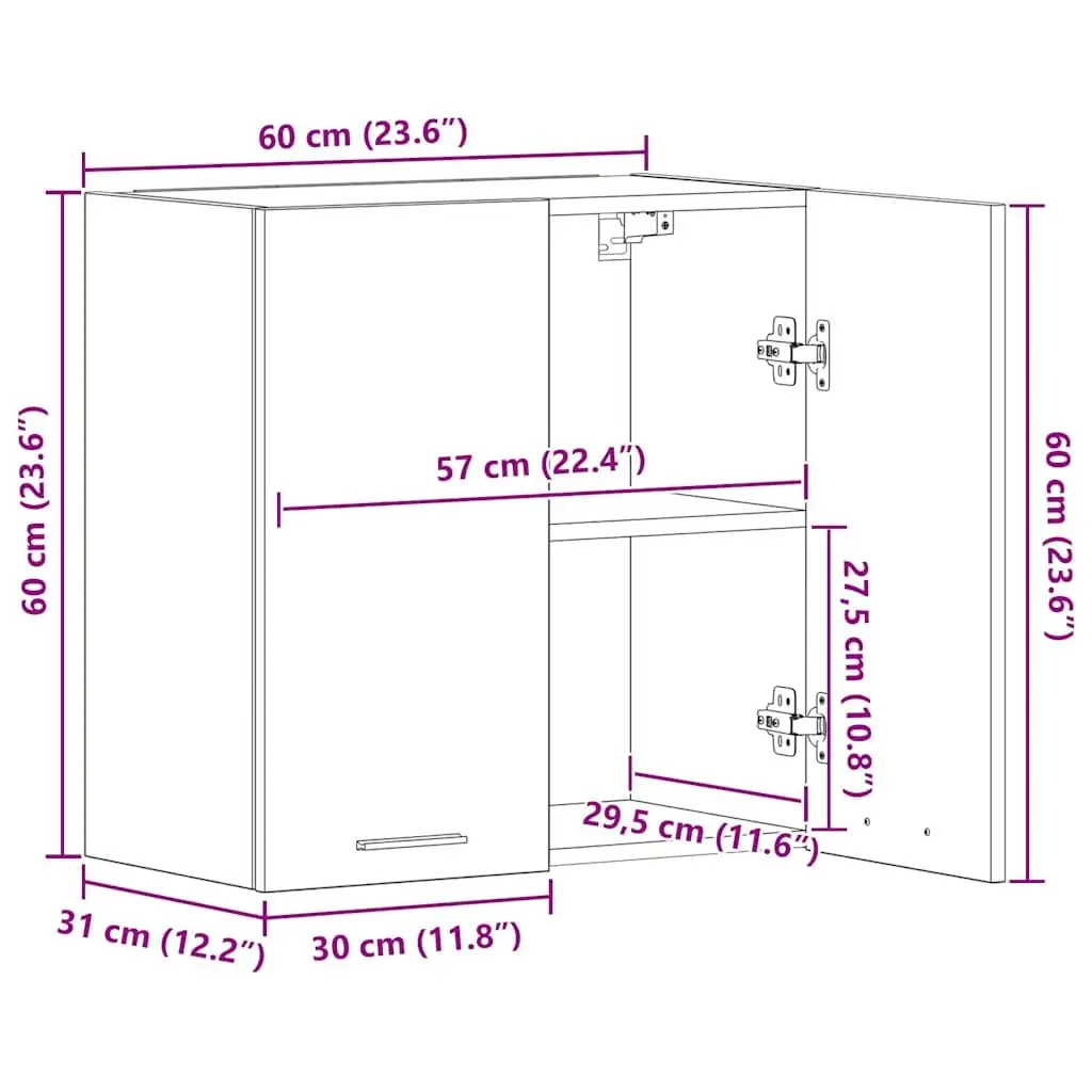 Kitchen Cabinet Grey 60x31x60cm Engineered Wood Wall-mounted Storage Unit