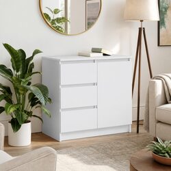 Compact White Engineered Wood Sideboard Storage Cabinet