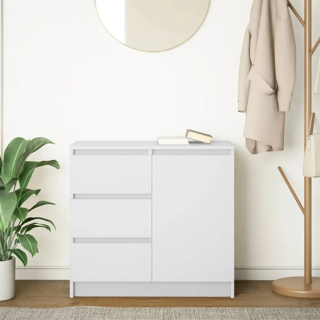 Sideboard Storage Cabinet White Engineered Wood 71 x 35 x 65 cm Door Drawer Hallway Living Room