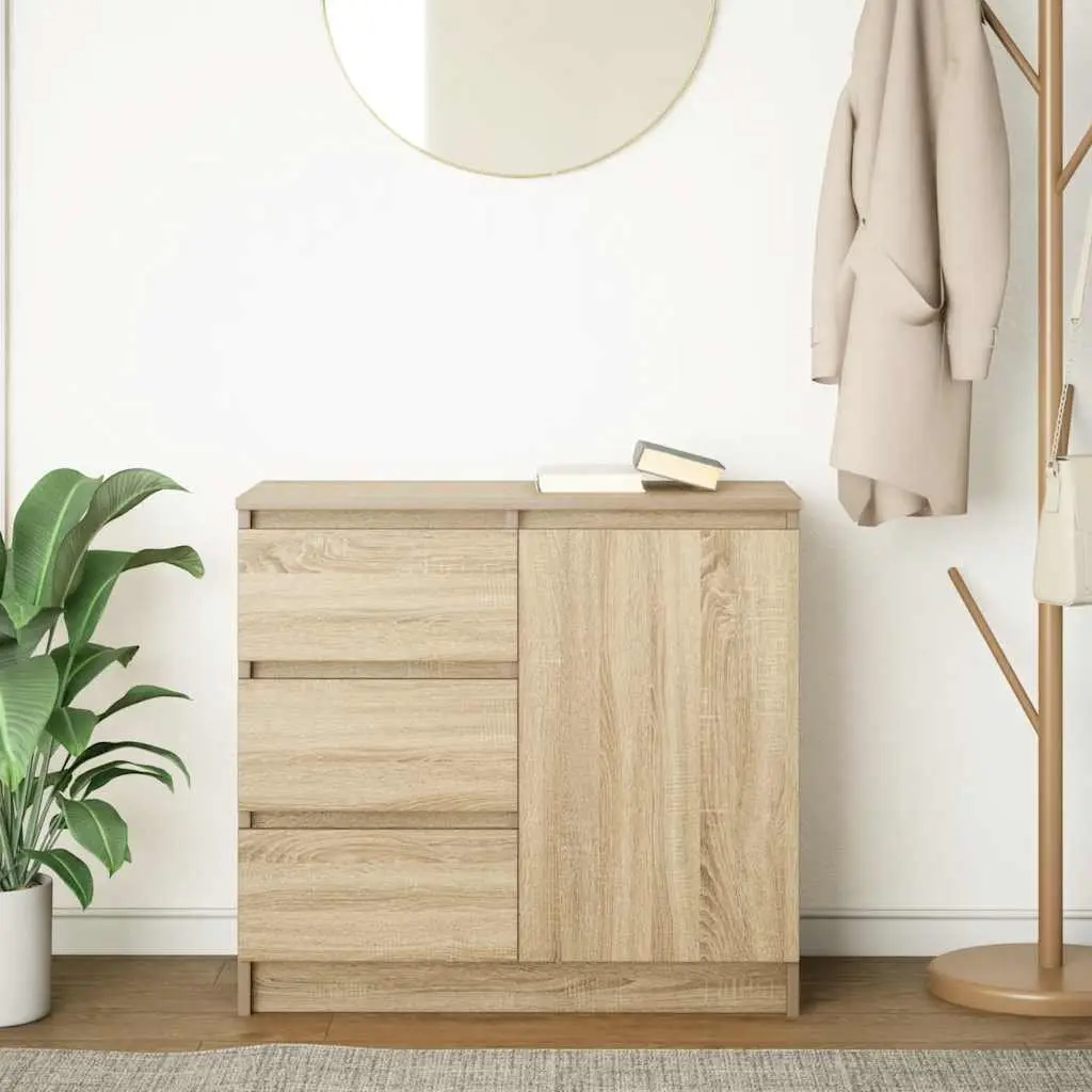 Sideboard Brown Engineered Wood Storage Cabinet with Door and 3 Drawers