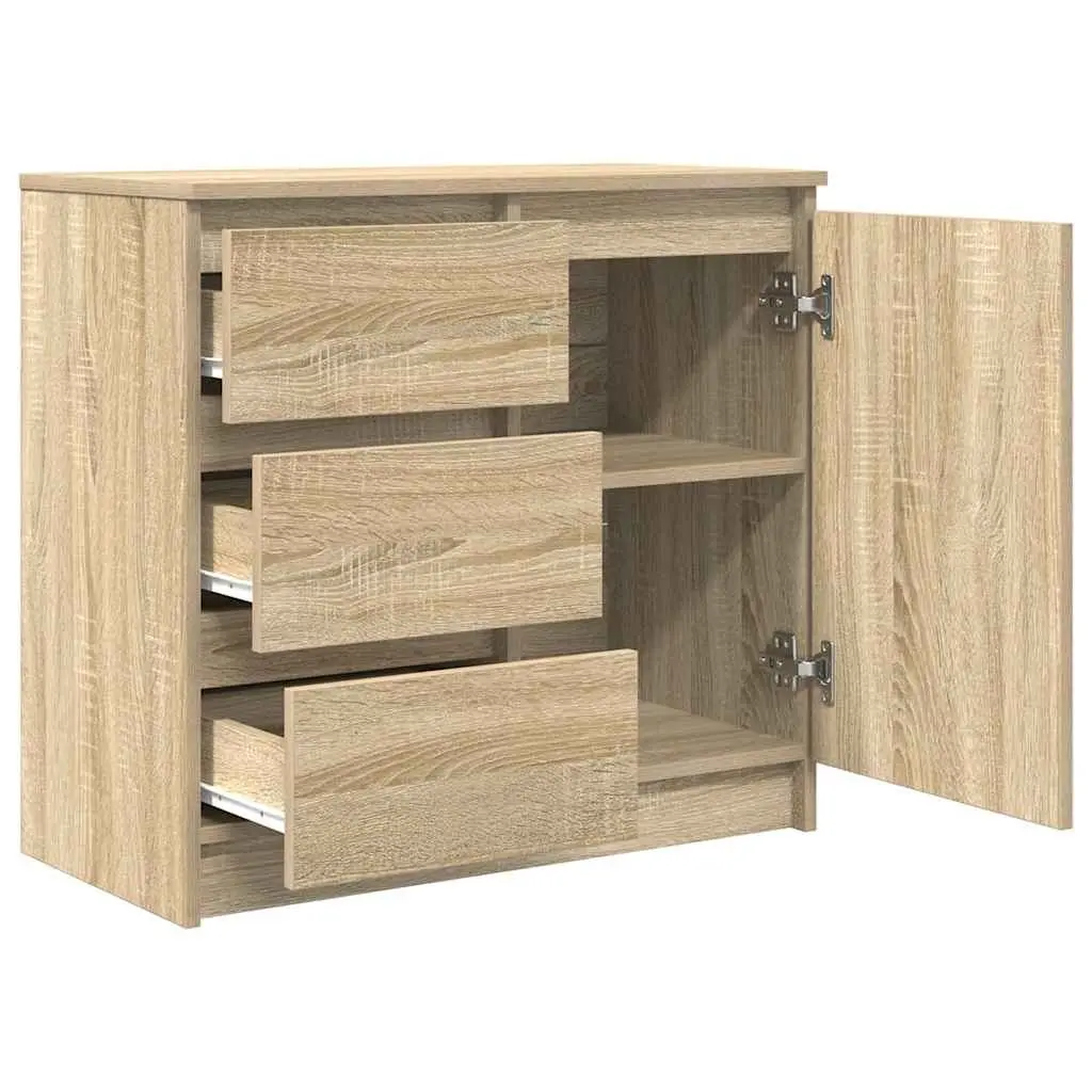 Sideboard Brown Engineered Wood Storage Cabinet with Door and 3 Drawers