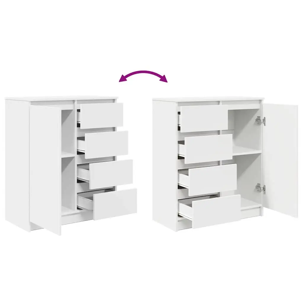White Sideboard Cabinet with Drawers and Shelf for Living Room Storage