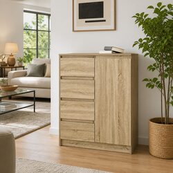 Sideboard Storage Cabinet with Drawers Door Shelf Brown Engineered Wood