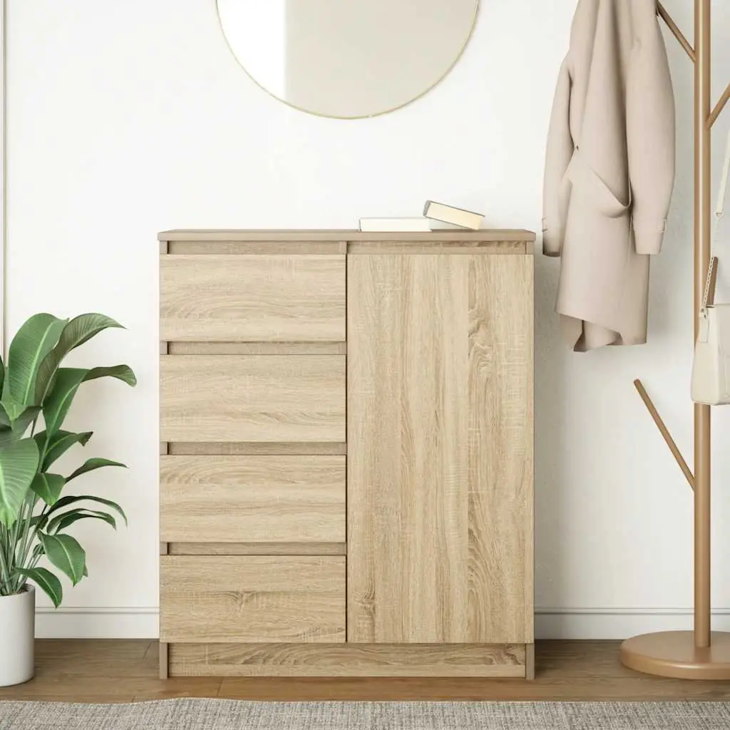 Storage Sideboard Cabinet Brown Engineered Wood with Drawers Shelf and Door 71W x 35D x 84H cm