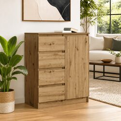 Sideboard with Drawers and Door Brown Storage Cabinet Engineered Wood Furniture