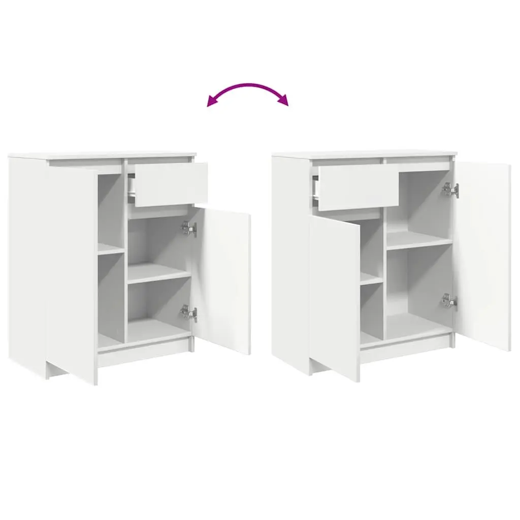 Sideboard White Engineered Wood 71W x 35D x 84H cm Ample Storage with Drawer Doors and Shelves