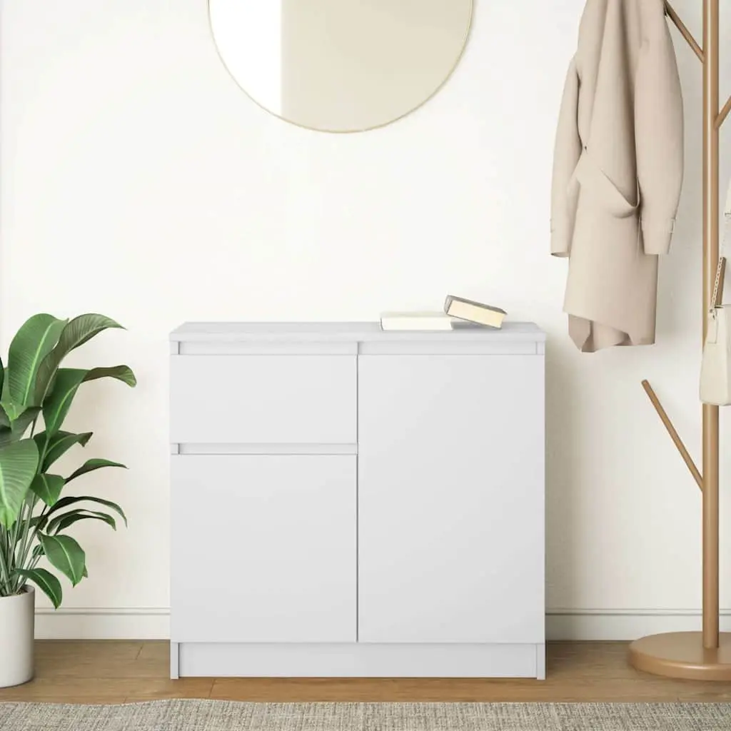 Sideboard White Engineered Wood 71W x 35D x 65H cm Ample Storage with Doors Shelf and Drawer