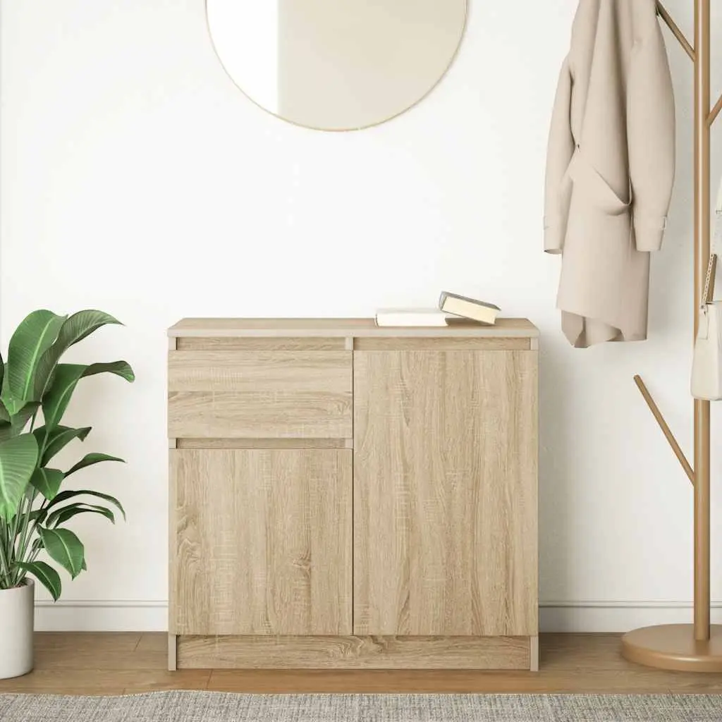 Sideboard Brown Engineered Wood Storage Cabinet with Drawer and Shelf