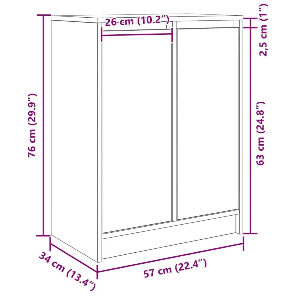 White Sideboard Cabinet Engineered Wood Enclosed Storage Suitable for Bedroom Dining Room Entryway 57Lx34Wx76H cm