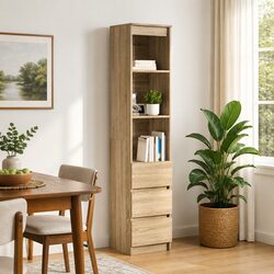 Concise Highboard Storage Cabinet in Brown Wood