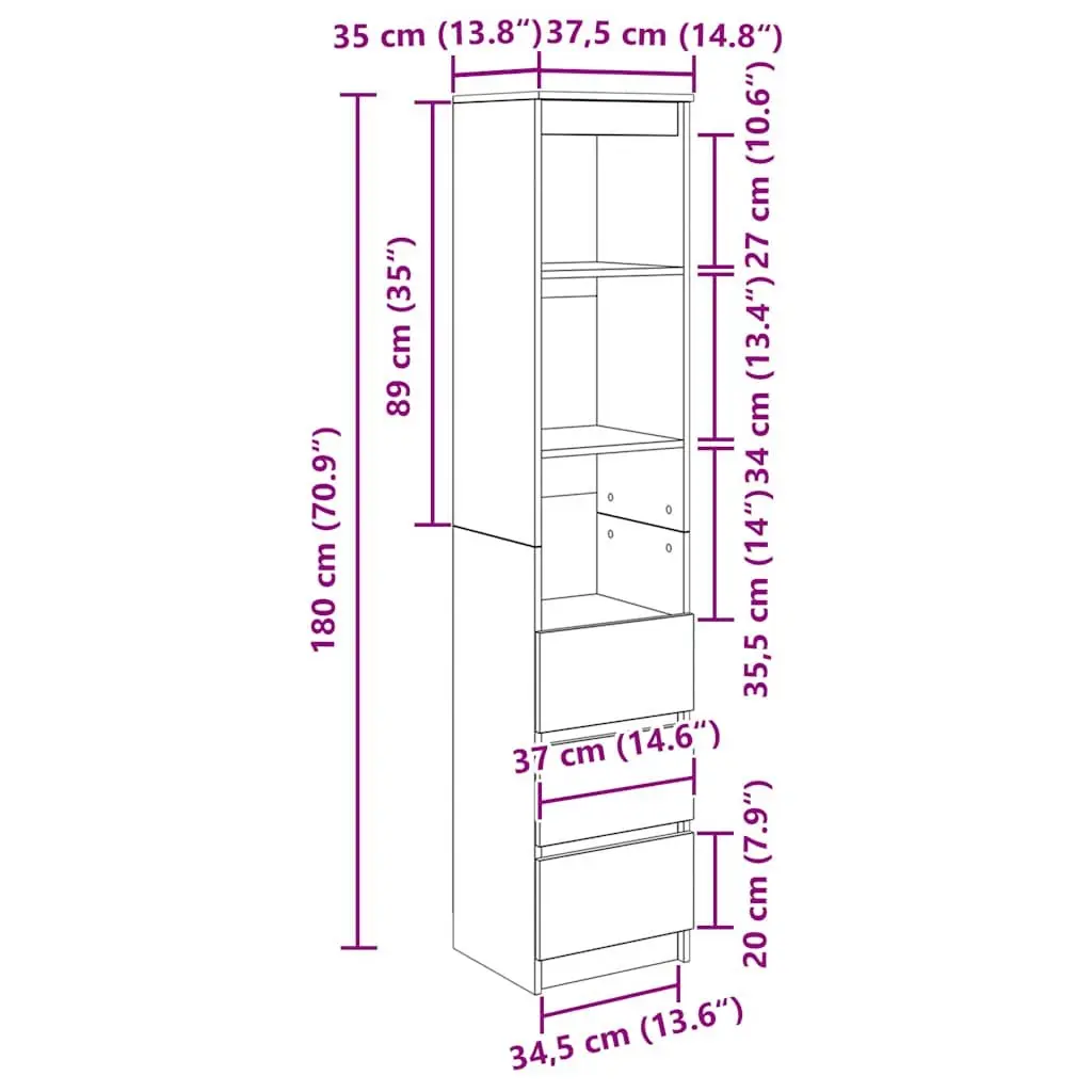 Highboard Storage Cabinet Brown Engineered Wood 180cm Durable Moisture Resistant Surface