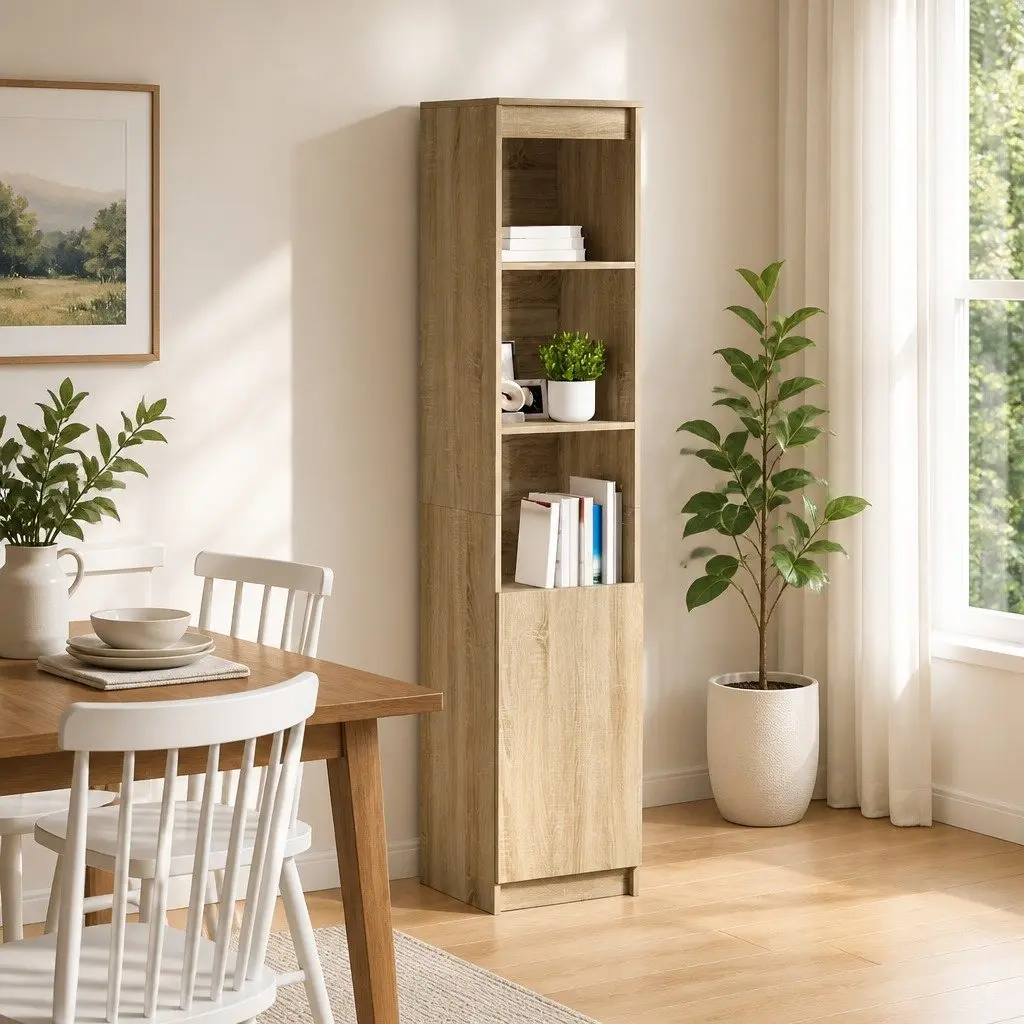 Highboard Storage Cabinet Brown Engineered Wood 37.5x35x180cm Flexible Door Installation